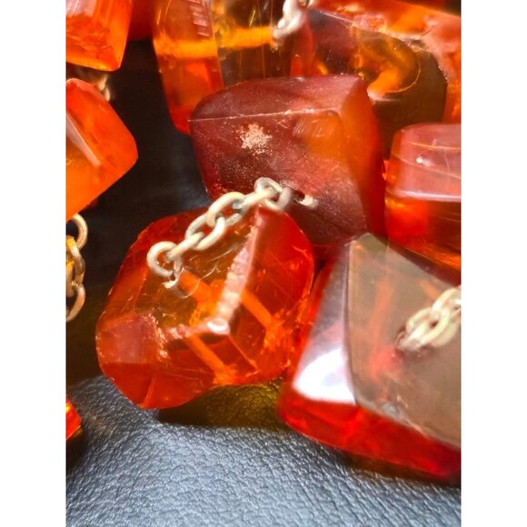 Vintage 35" Hand-Cut Natural Amber Necklace 1930s Slab Beads Statement Piece - Picture 4 of 11